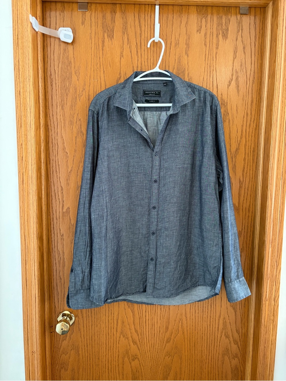 NWOT - Industrie Inc. Linen/Cotton Mens Slate Gray Long-Sleeve Button-Down Shirt